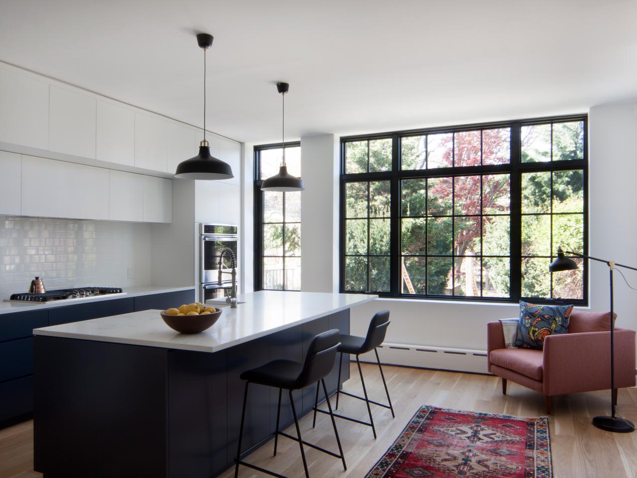 Black White Modern Kitchen Red Rug